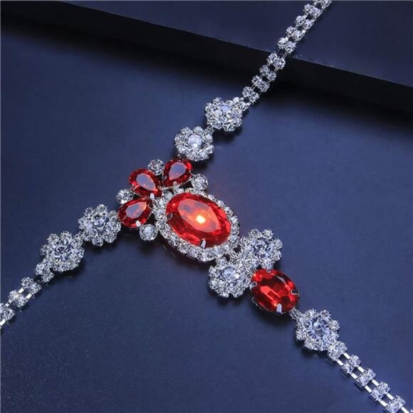 Sexy Red Rhinestone Thong with Crystal Waist Chain - Sparkling Bikini Body Jewel - Picture 5 of 6